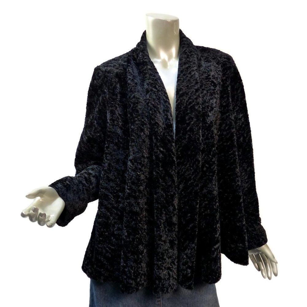 Plus Size Connected Black Swing Jacket Crushed Velvet Faux Curly Lamb 1X